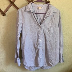 H&M women’s linen blend light blue long sleeve button down shirt minimalist XS